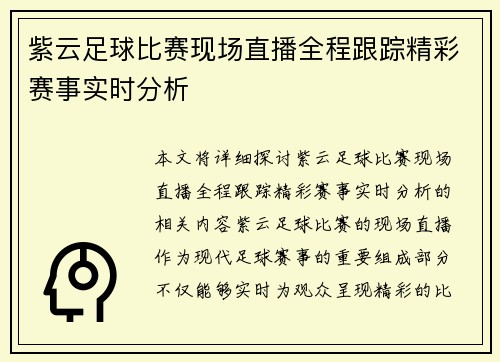紫云足球比赛现场直播全程跟踪精彩赛事实时分析